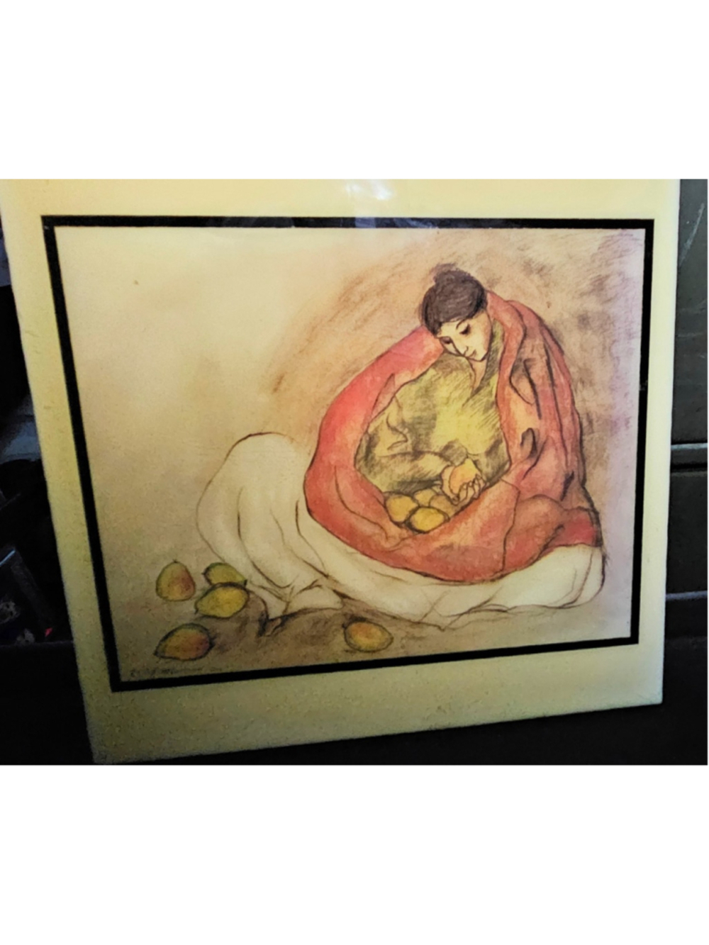 1977 R.C. Gorman Signed Ceramic Tile 12X12 Navajo Woman With Pears 514 PRISTINE - Picture 4 of 4